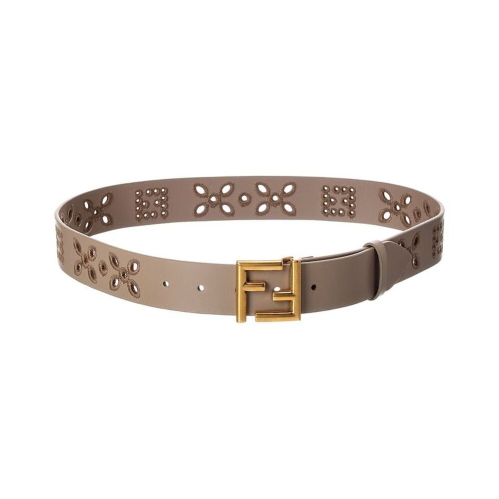 Fendi Ff Leather Belt, Grey